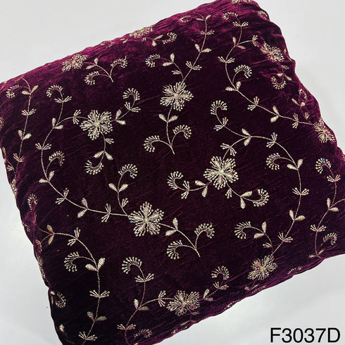 Zari Sequins Embroidered Velvet Fabric-F3037